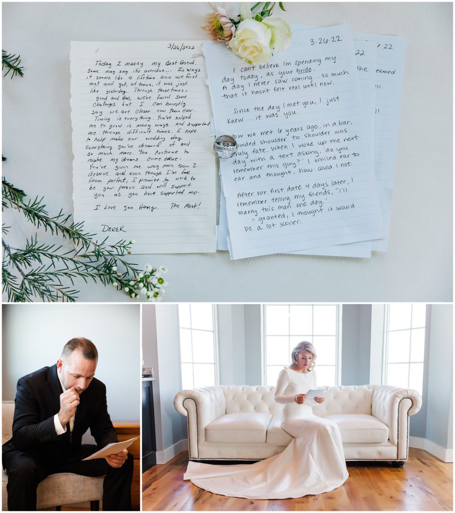 bride and groom with letters to each other