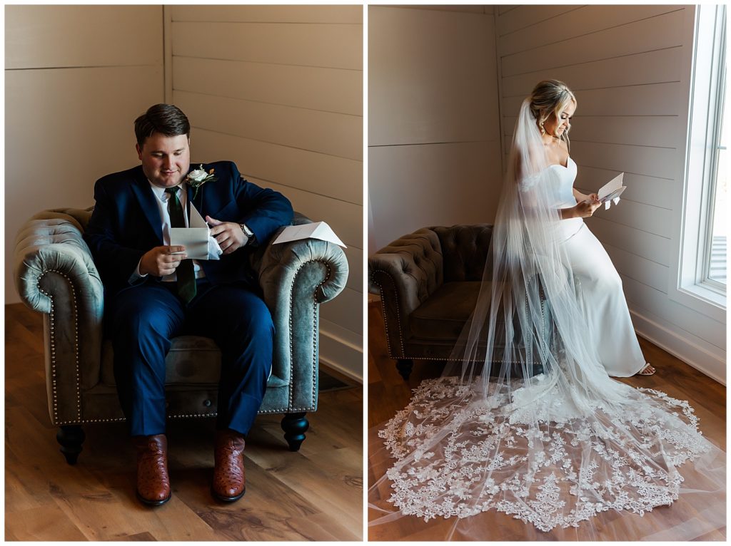 bride and groom reading their letters to each other