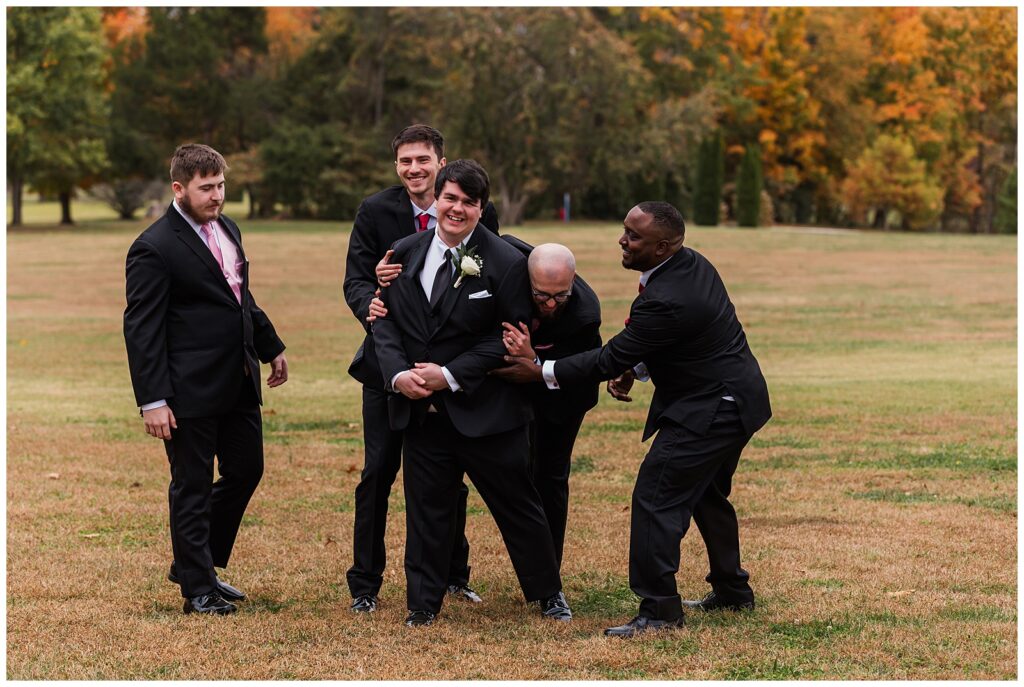 groomsmen goofing around