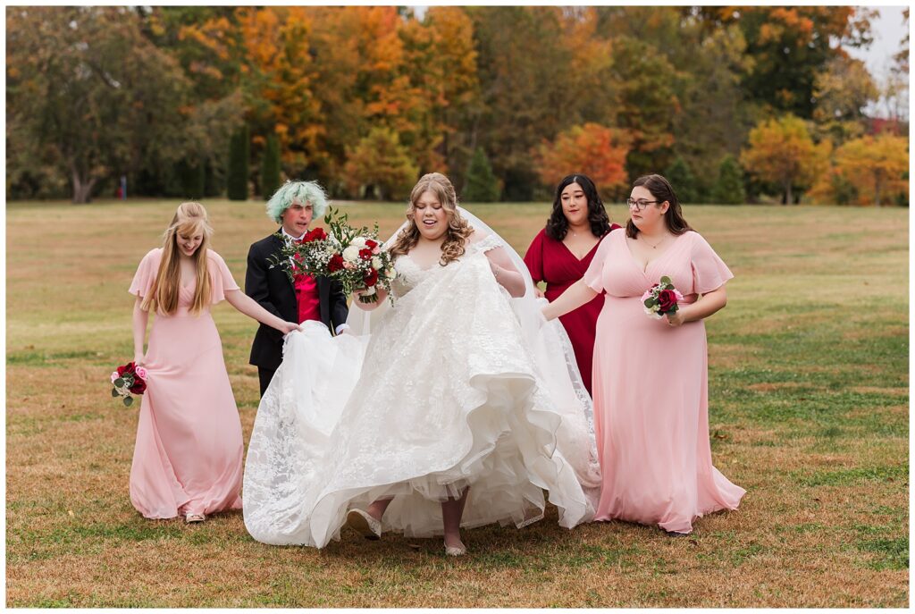 bride and her friends walking