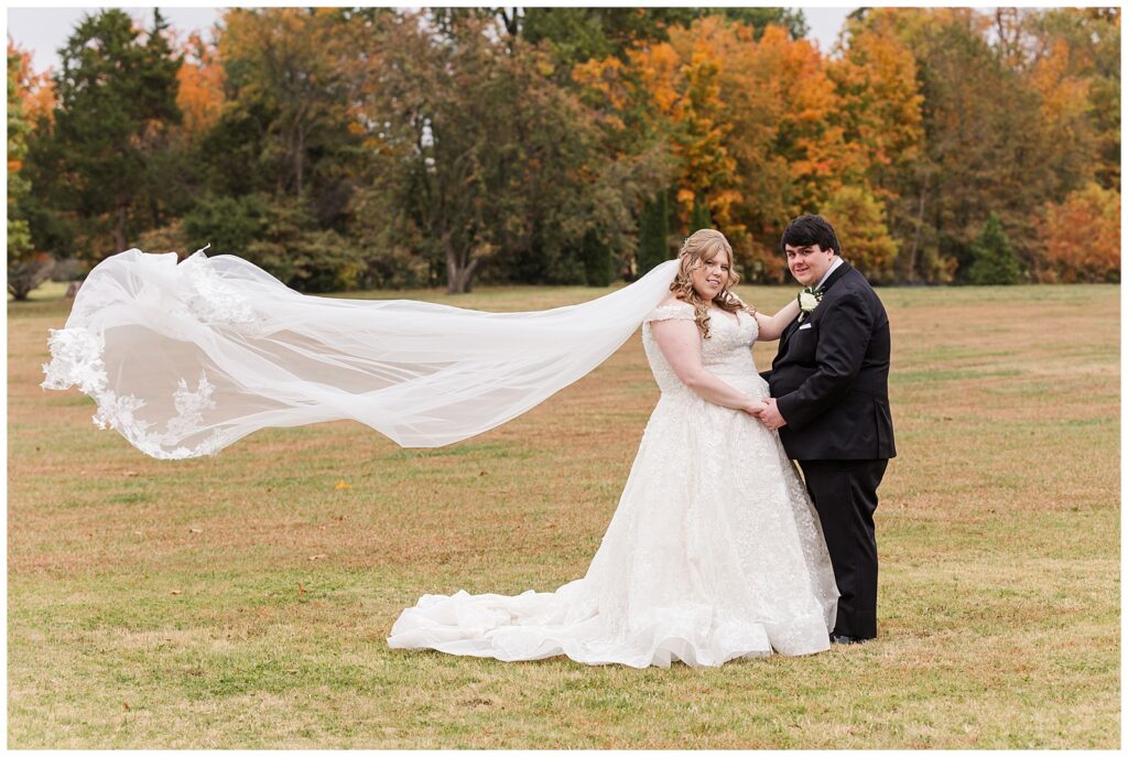 Brittanys veil flying in wind